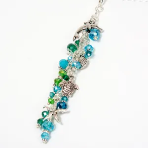 Dolphin Planner Charm with Blue & Green Crystals and Sea Turtle, Clam Shell & Starfish Charms