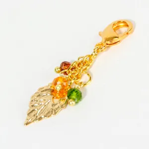 Fall Leaf Charm with Orange, Yellow and Green Crystals