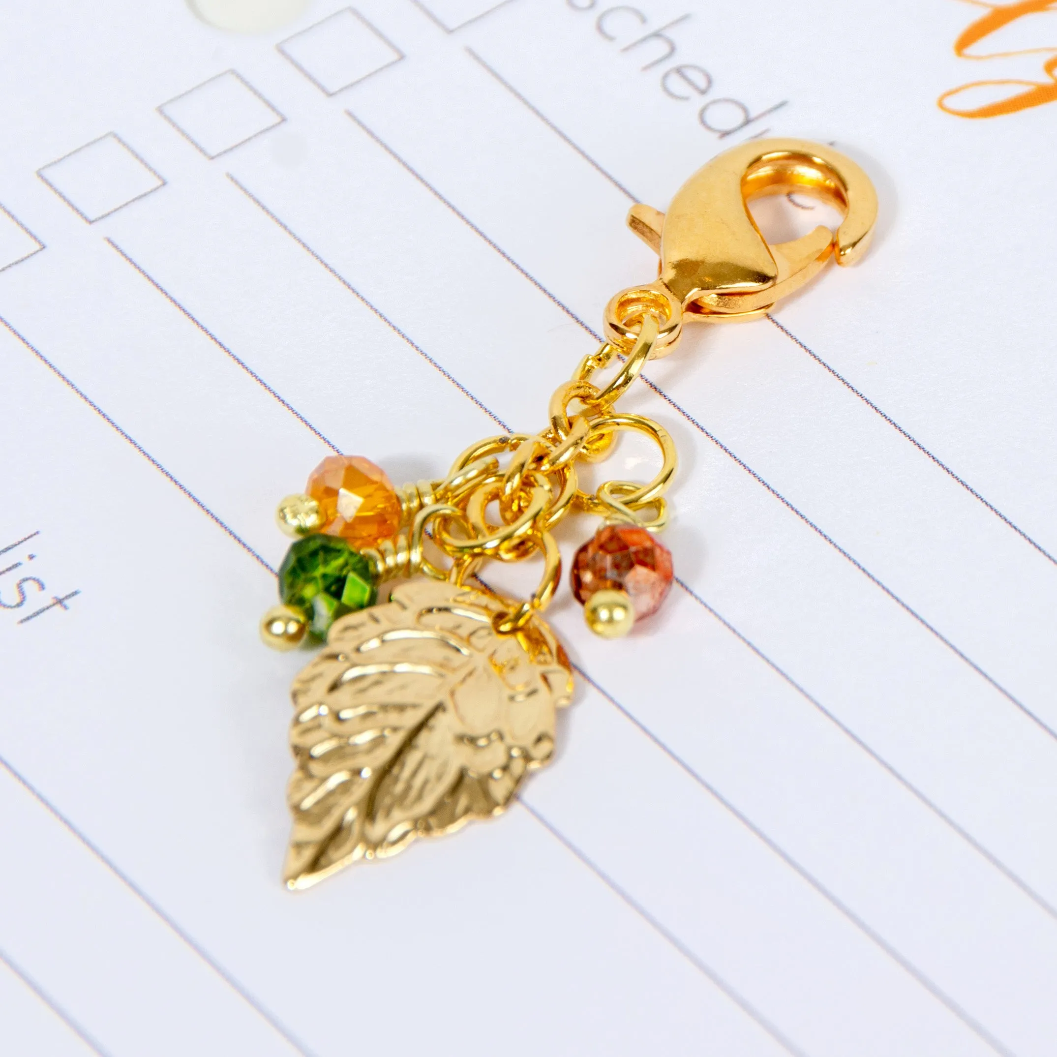 Fall Leaf Charm with Orange, Yellow and Green Crystals