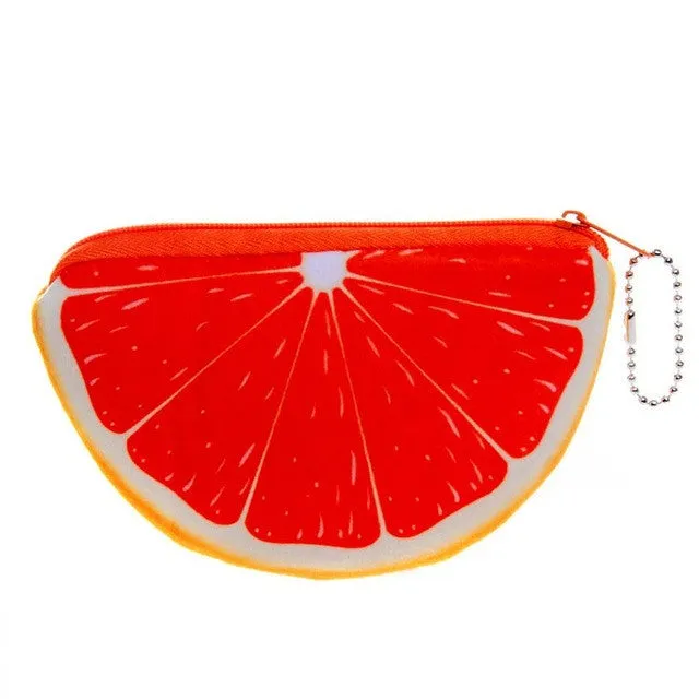 fashion orange watermelons semicircle Wallets 3D ladies purse soft printing fruit bags children clothes pouch for kids gift