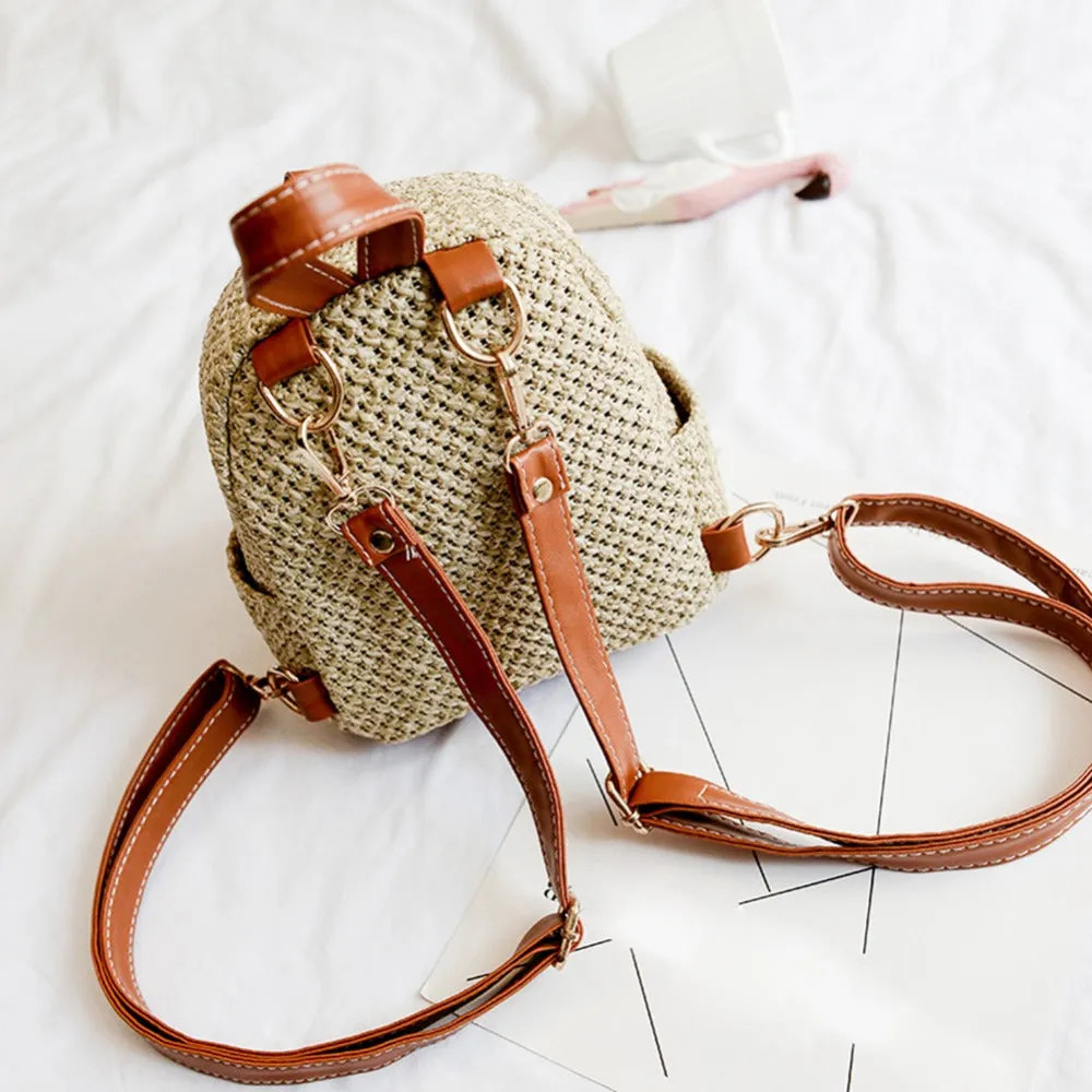 Fashionable Bohemian Straw Mini Backpack