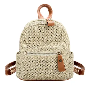 Fashionable Bohemian Straw Mini Backpack