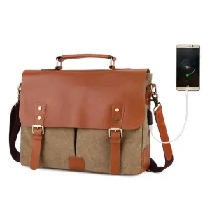 Genuine Leather Briefcase with USB Outlet