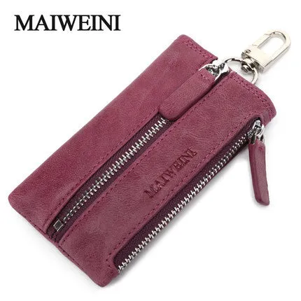 Genuine Leather Car Key Wallets Vintage Key Holder Housekeeper Keys Organizer Keychain Covers Case Bag Pouch With Coin Purse