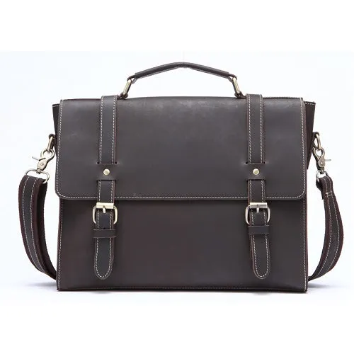 Genuine Leather Double Belt Briefcase