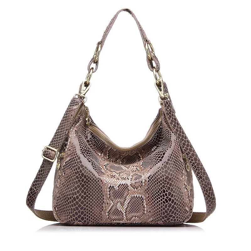 Genuine Leather Serpentine Print Shoulder Bag