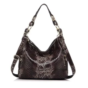 Genuine Leather Serpentine Print Shoulder Bag