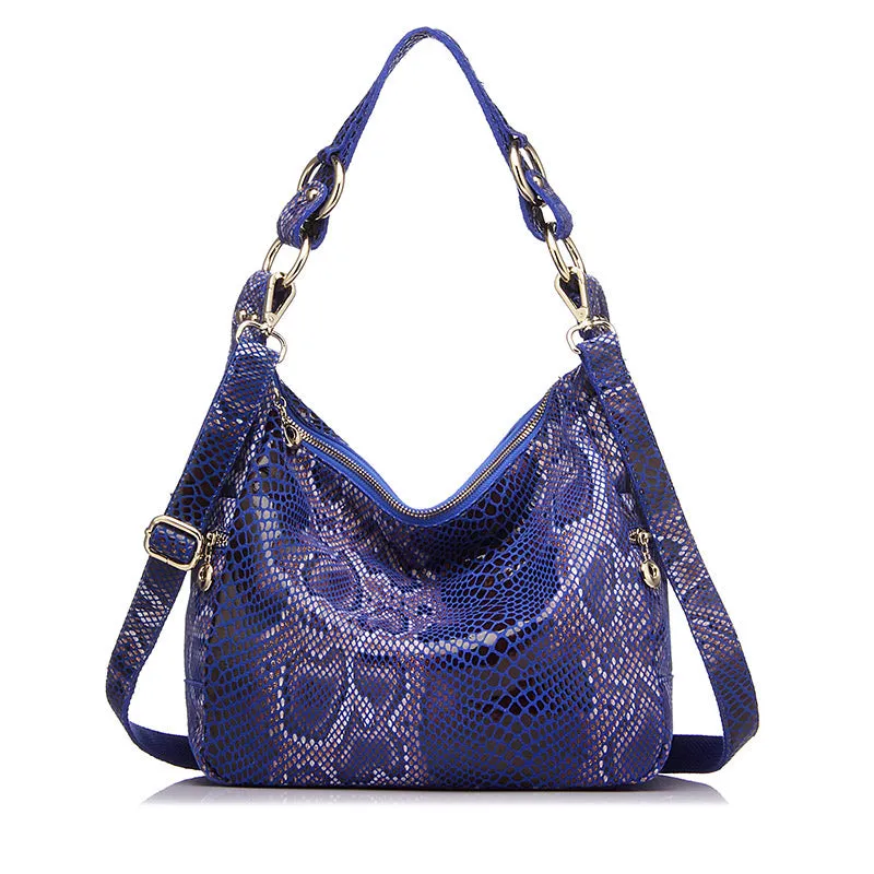 Genuine Leather Serpentine Print Shoulder Bag