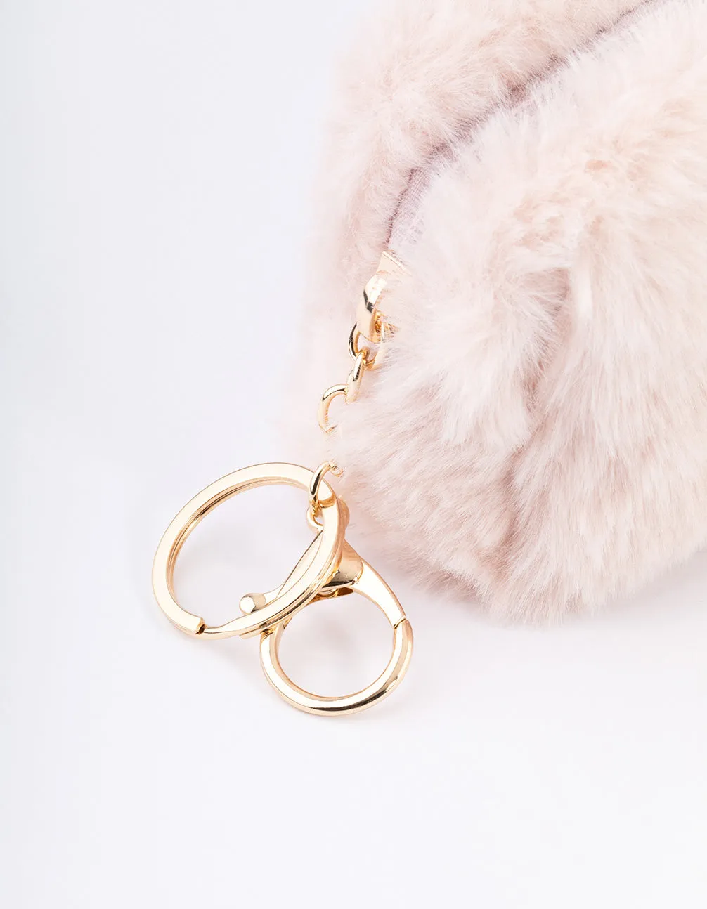 Gold Pink Fluffy Key Ring & Pouch