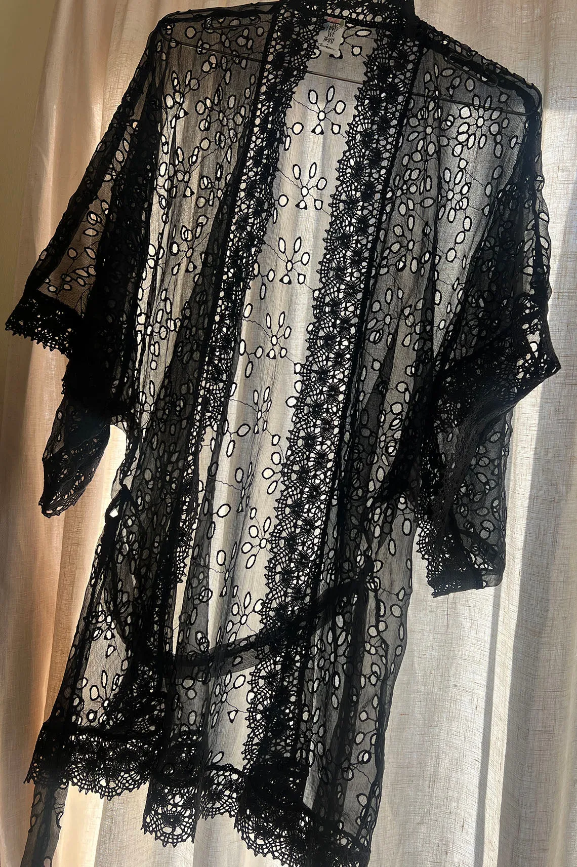 In Heroes We Trust x Clare Bare Emroidered Black Lace Robe