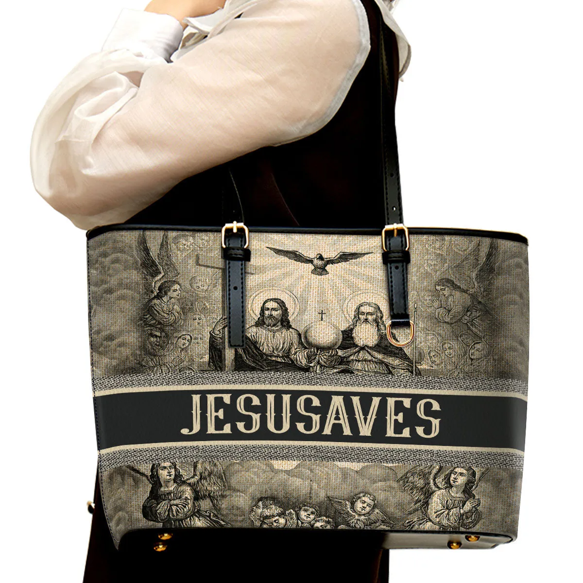 Jesus Saves Large Leather Tote Bag - Christ Gifts For Religious Women - Best Mother's Day Gifts