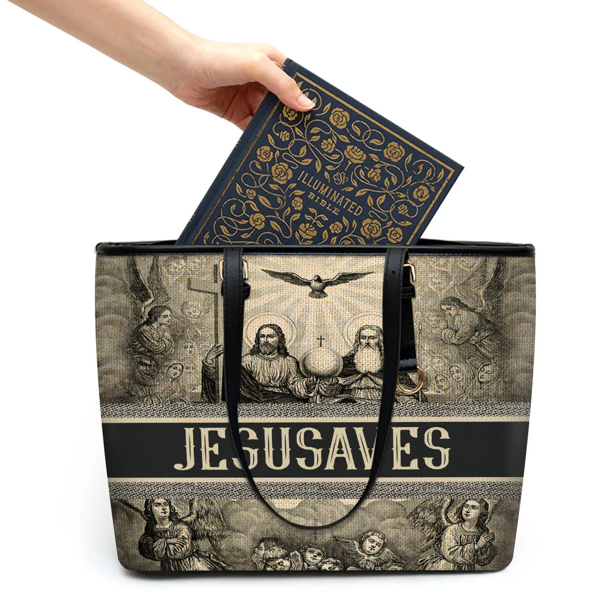 Jesus Saves Large Leather Tote Bag - Christ Gifts For Religious Women - Best Mother's Day Gifts