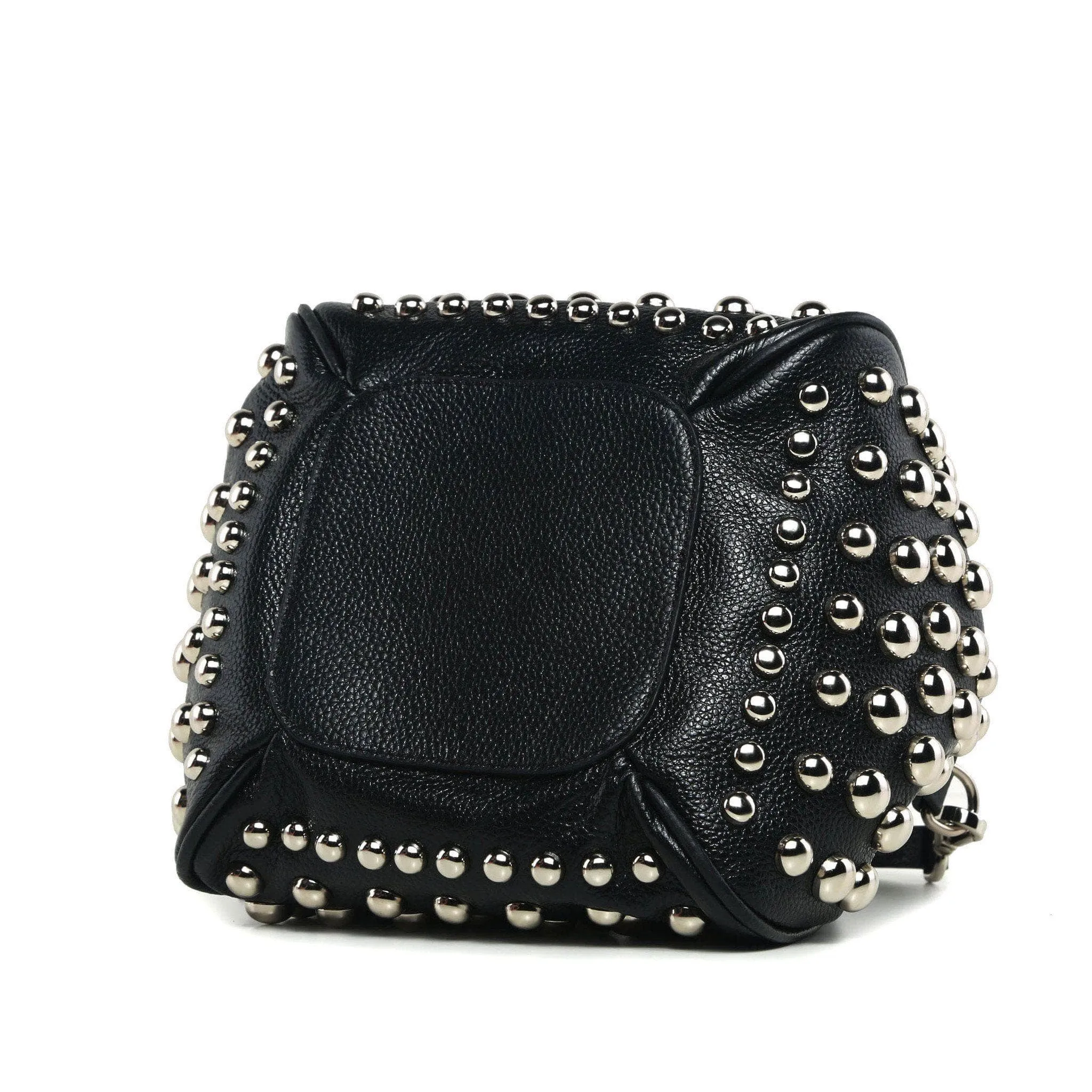 Jolyn Studded Leather Bucket Crossbody  - Black