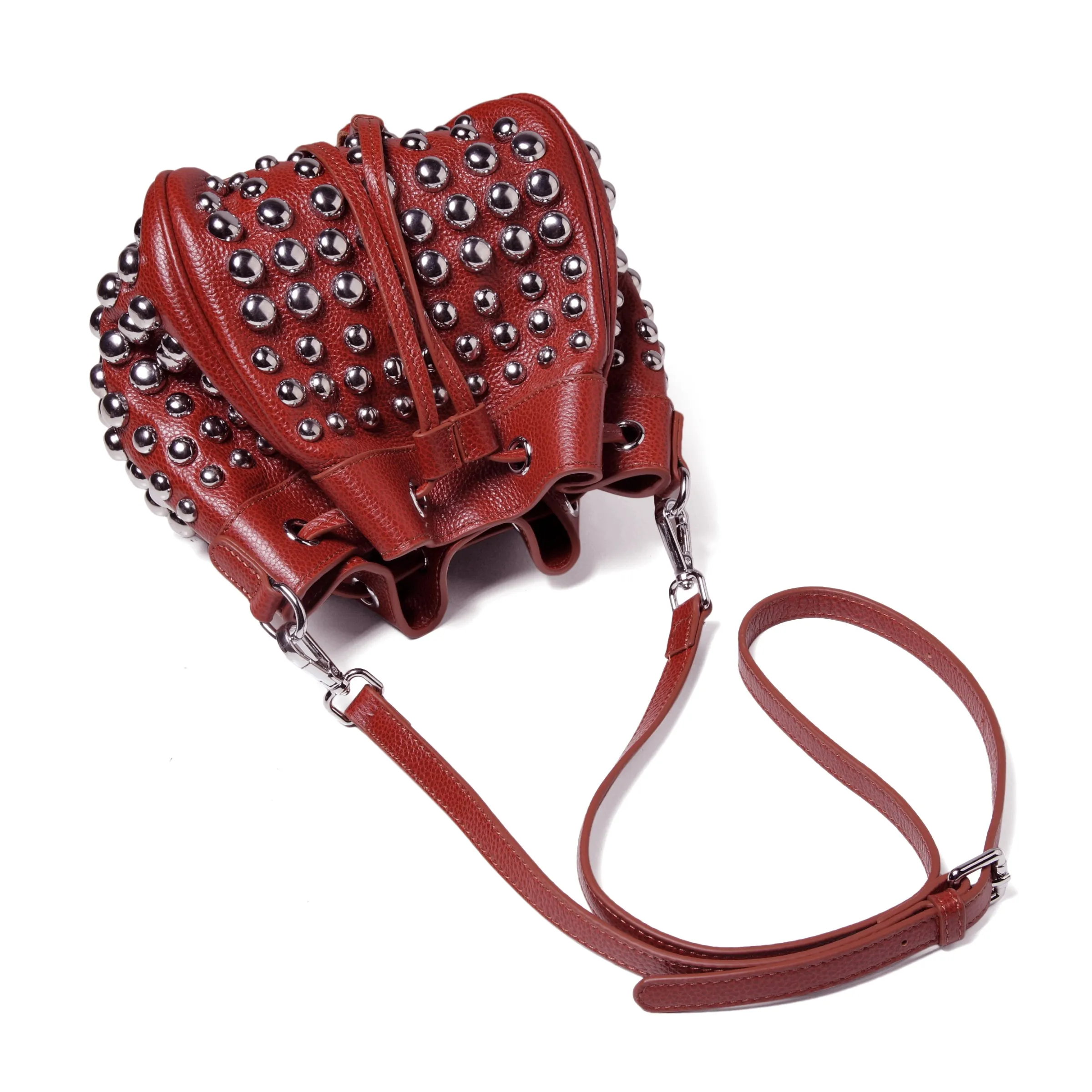 Jolyn Studded Leather Bucket Crossbody  - Black