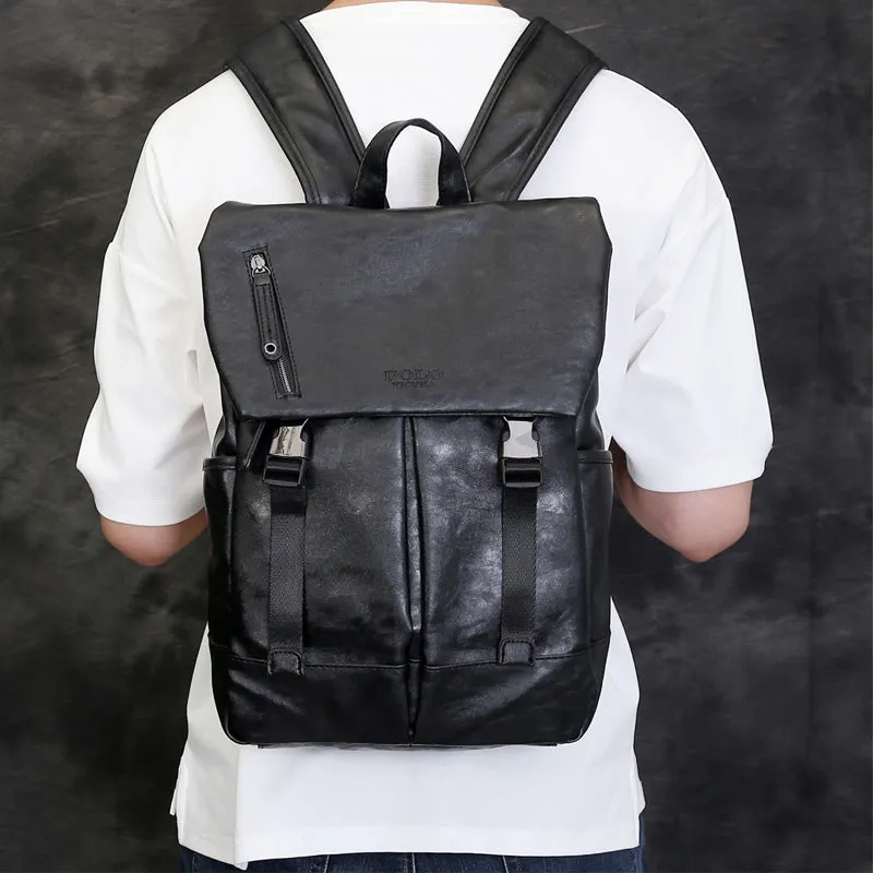 Large Capacity Double Snapper Leather Backpack