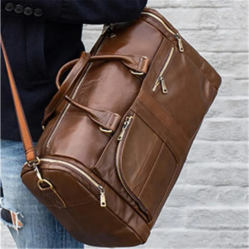 Large Capacity Durable Travelling Leather Duffel Bags For Men