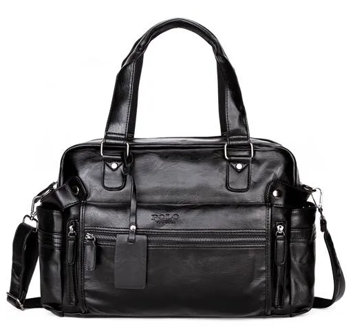 Large Capacity Leather Travel Bag with Front Pocket