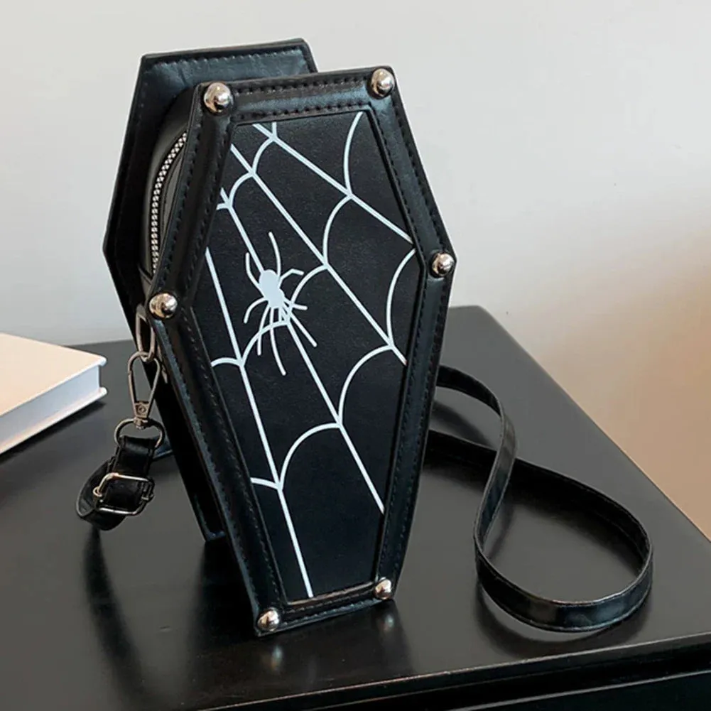 Large Coffin Shape Top Crossbody Travel Phone Capacity Cosmetic Shoulder Handle PU Bag