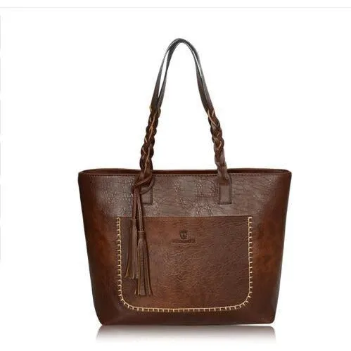 Leather Tassel Shopper Designer Tote Bag