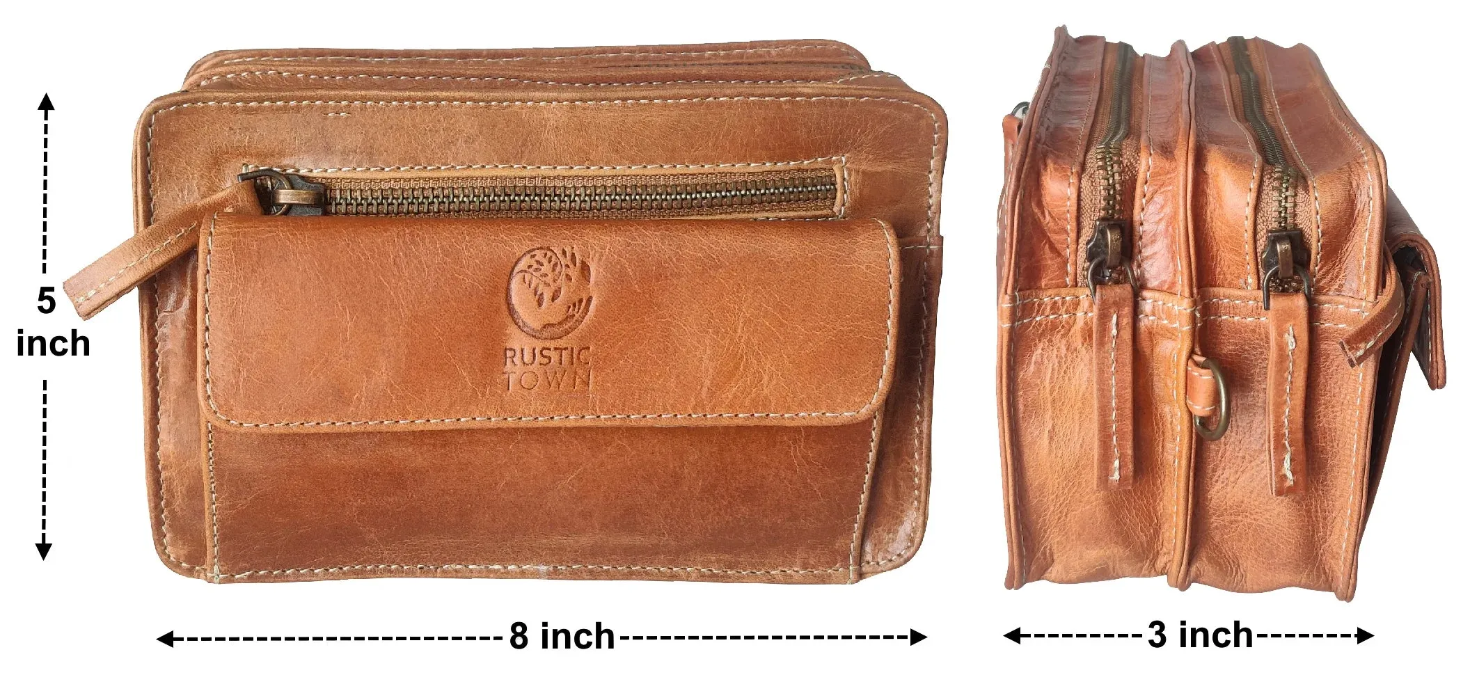 Leather Wrist Bag for Men - Compact Travel Murse Clutch Wallet