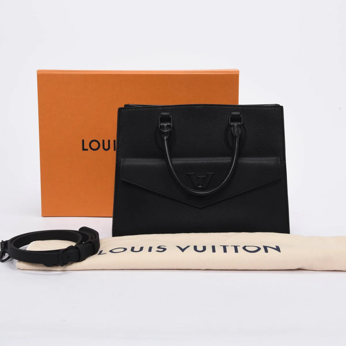 Louis Vuitton Black Grained Calfskin LockMe PM Tote