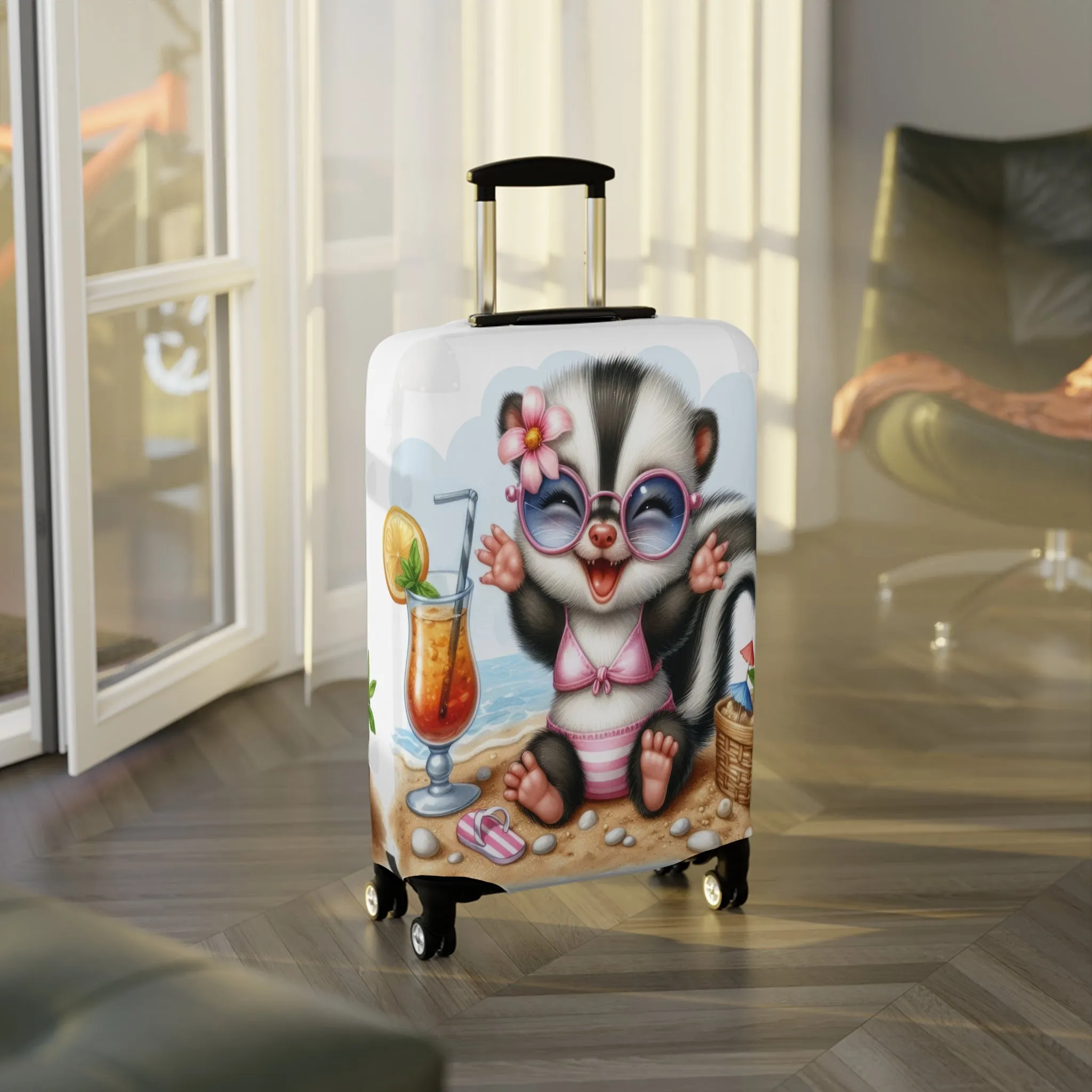 Luggage Cover, Skunk at the Beach, awd-1411