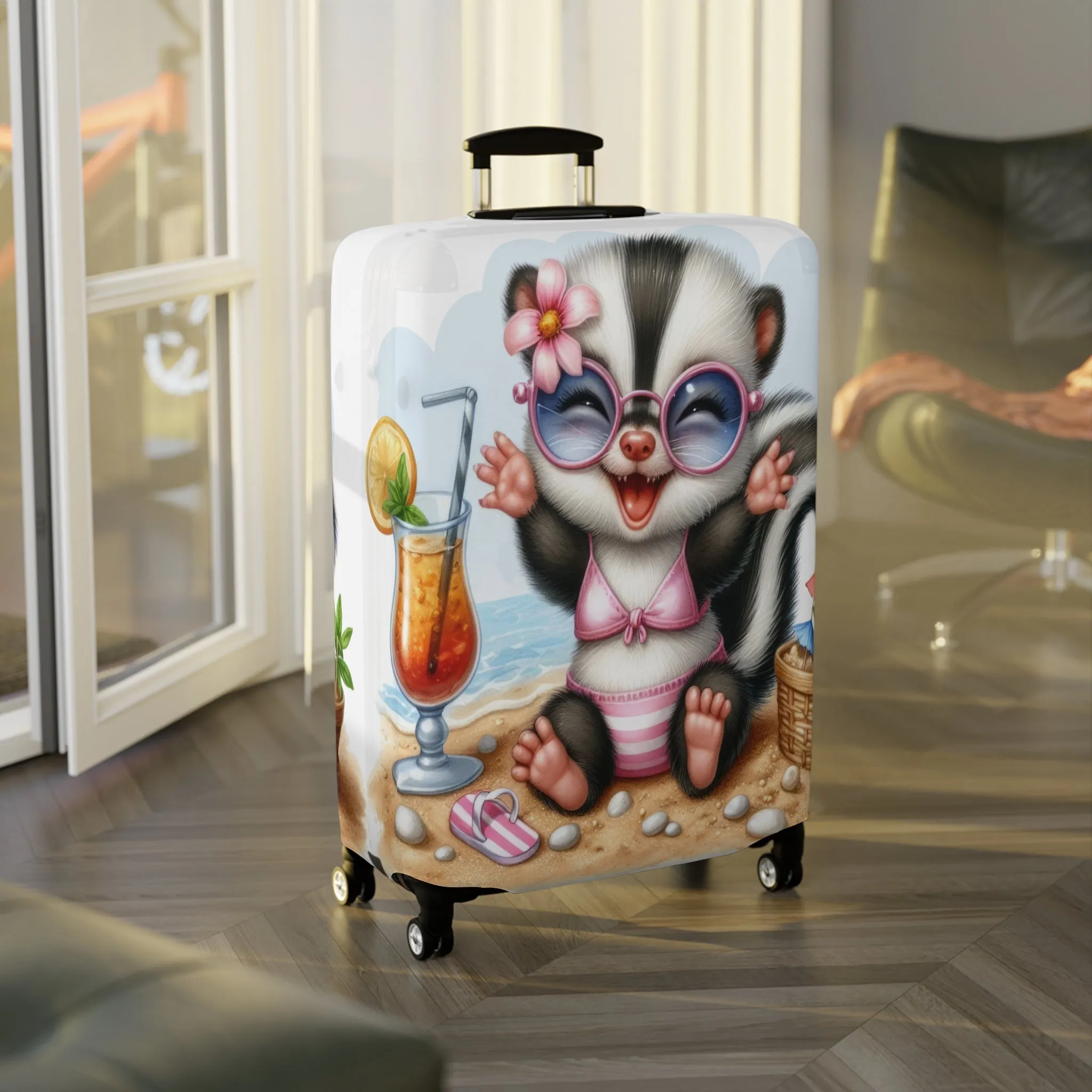 Luggage Cover, Skunk at the Beach, awd-1411