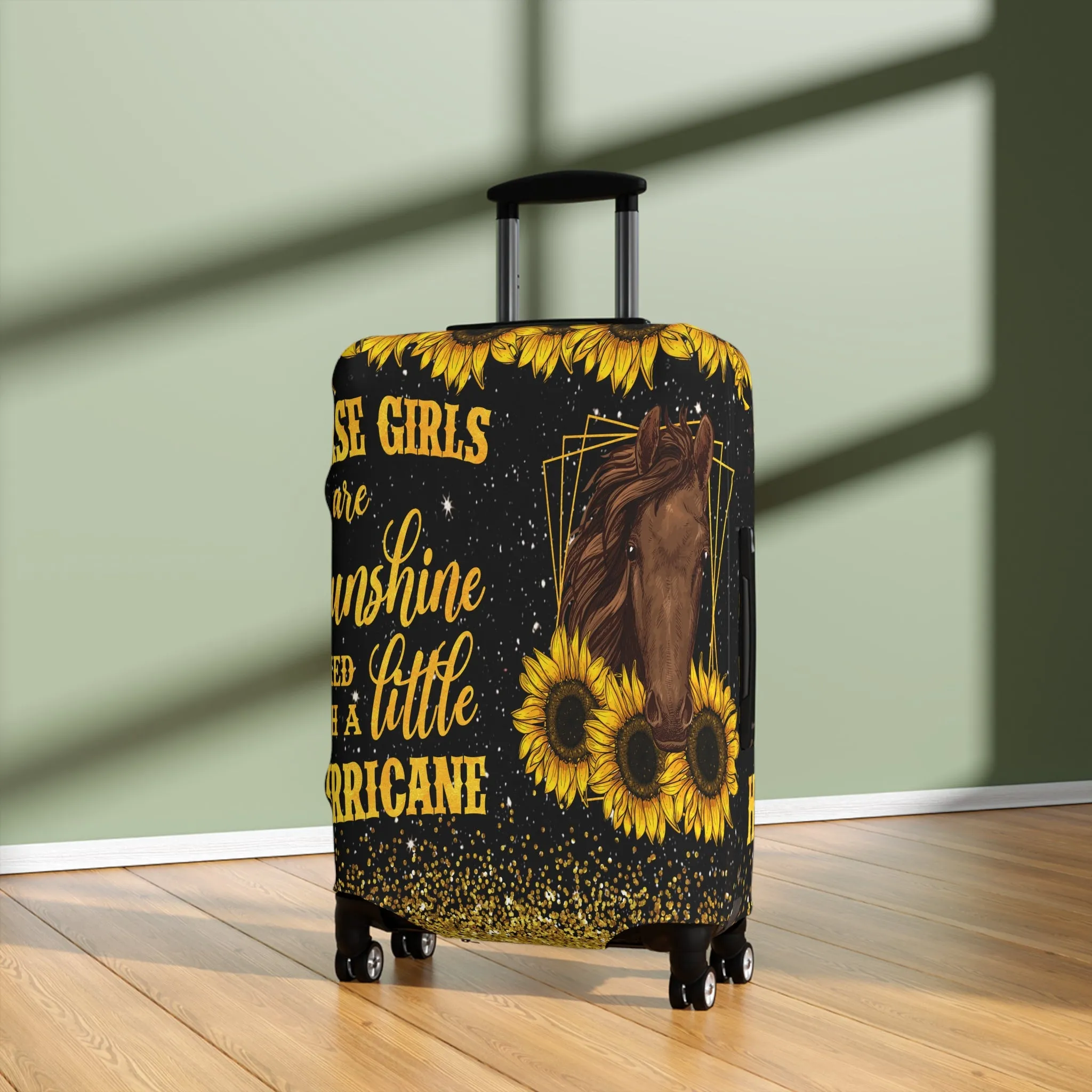 Luggage Cover, Sunflowers, Horse, Horse Girls are Sunshine mixed with a little Hurricane , awd-1687