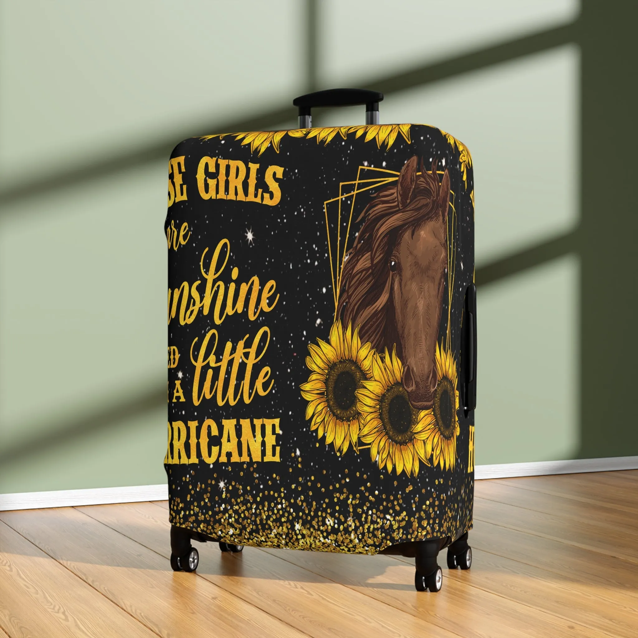 Luggage Cover, Sunflowers, Horse, Horse Girls are Sunshine mixed with a little Hurricane , awd-1687