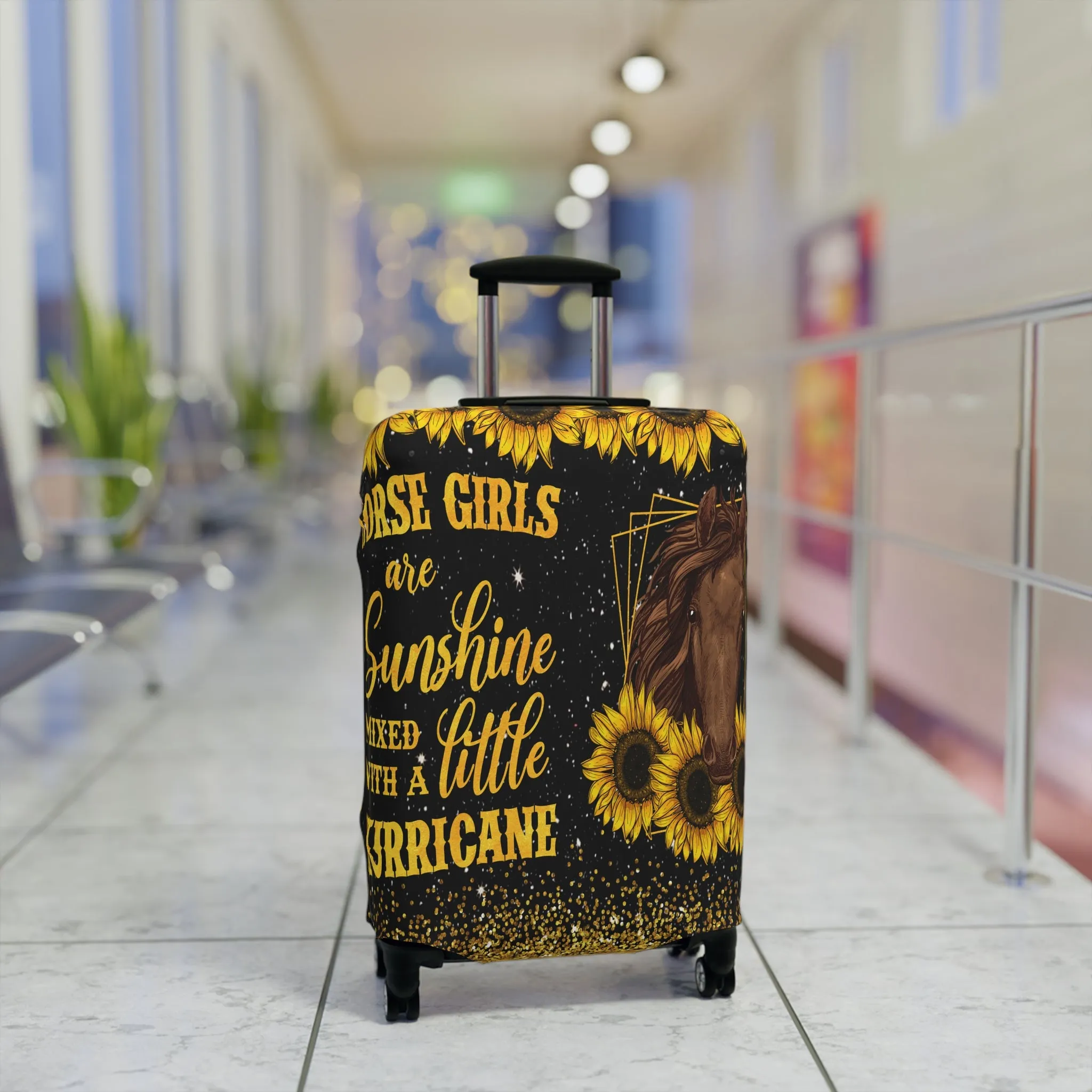 Luggage Cover, Sunflowers, Horse, Horse Girls are Sunshine mixed with a little Hurricane , awd-1687