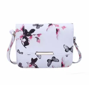 Luxury Retro PU Leather Shoulder Bag with Flower and Butterfly Printed