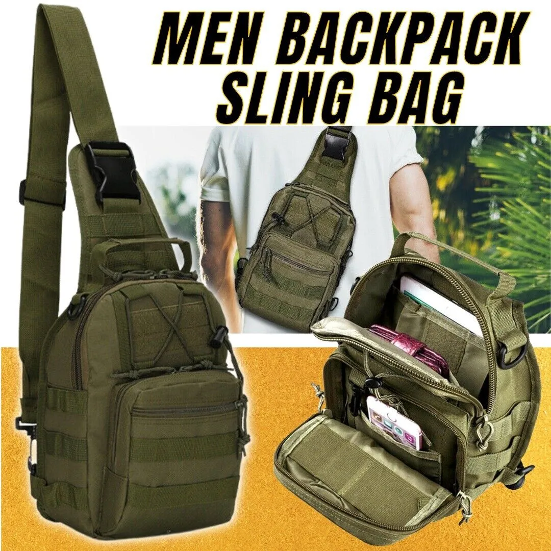 Men Backpack Molle Tactical Sling Chest Pack Shoulder Bag Outdoor Hiking Travel