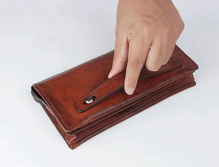 Men's 100% Genuine Leather Cowhide Clutch Handmade Retro Phone Multifunctional Wallet