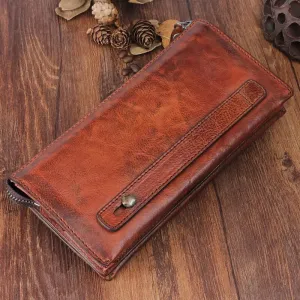 Men's 100% Genuine Leather Cowhide Clutch Handmade Retro Phone Multifunctional Wallet