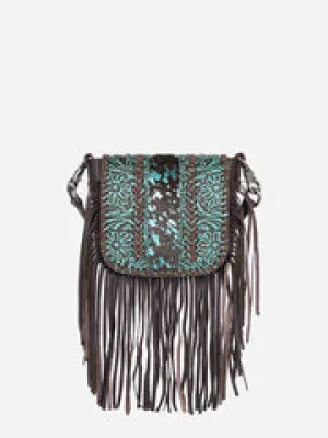 Montana West Genuine Leather Floral Tooled Fringe Crossbody Bag - RLC-L168CF