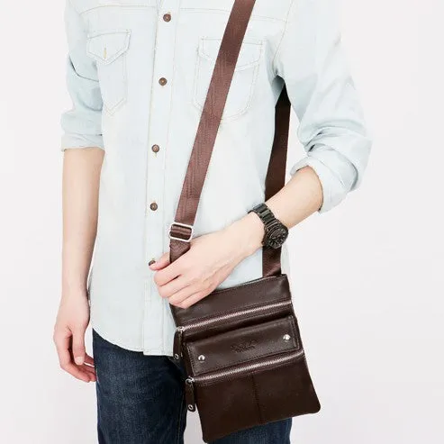 Multi Parallel Pocket Leather Shoulder Bag