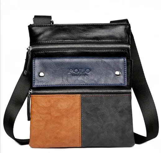 Multi Parallel Pocket Leather Shoulder Bag