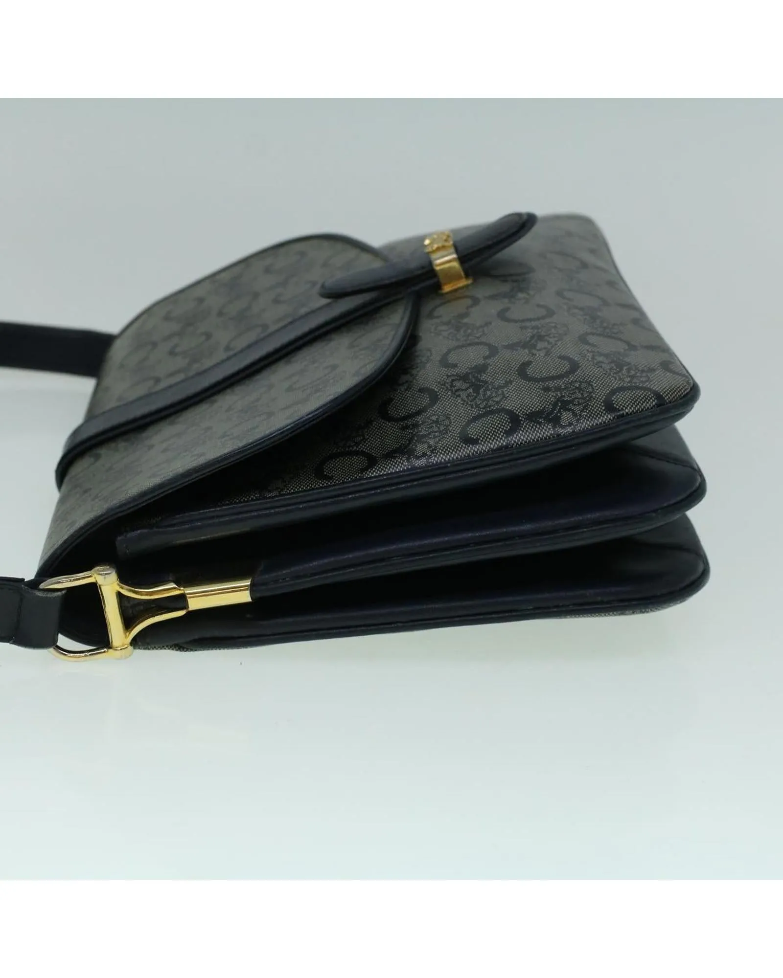 Navy Coated Canvas Shoulder Bag with Macadam Design