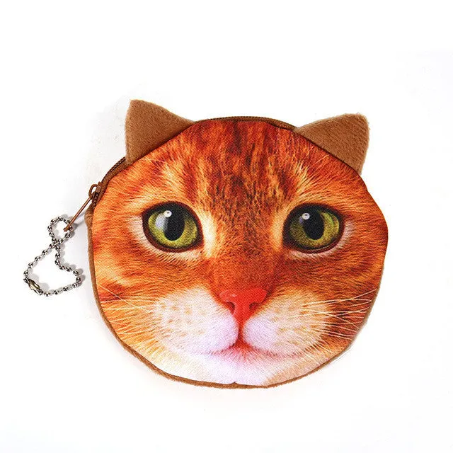 NEW Printed   Cat Face Zipper Coin purse  wallet  bag  coin pouch children's purse women coin wallet