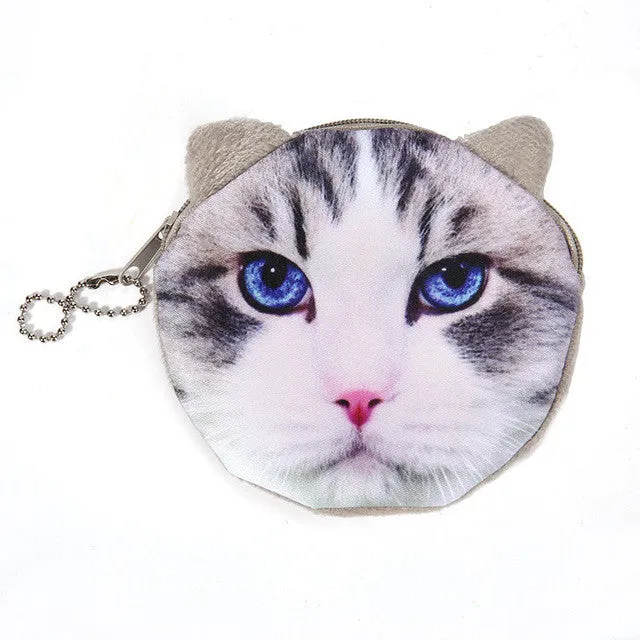 NEW Printed   Cat Face Zipper Coin purse  wallet  bag  coin pouch children's purse women coin wallet