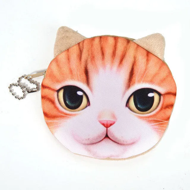 NEW Printed   Cat Face Zipper Coin purse  wallet  bag  coin pouch children's purse women coin wallet