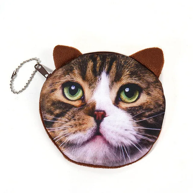 NEW Printed   Cat Face Zipper Coin purse  wallet  bag  coin pouch children's purse women coin wallet