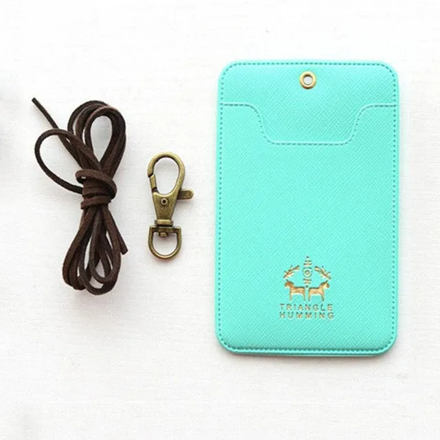 New PU Leather passport Bus Card Cover with Buckle Neck Lanyard Company Office Supply Name Badge Card Case Business Card Holder