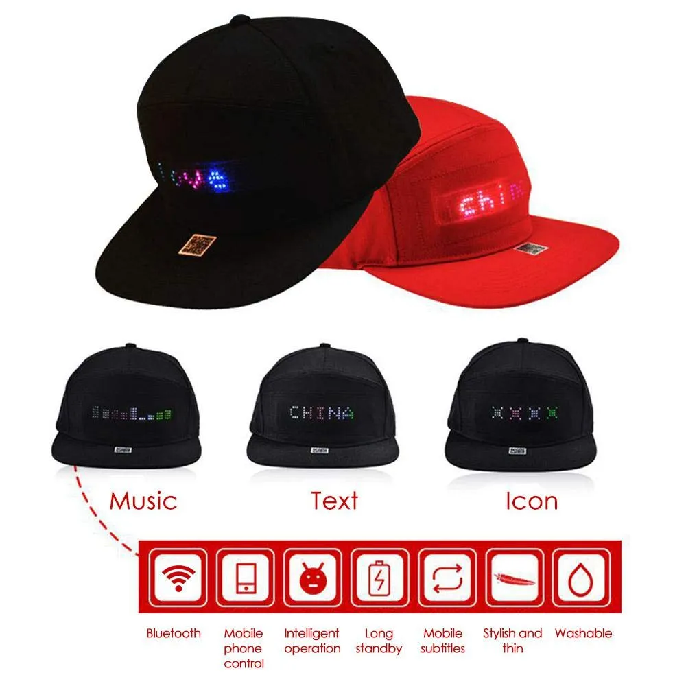 OOOUSE Smart LED Hat Mobile APP Controlled Display Words Flat Peak Cap for Women Men Baseball Trucker Halloween Birthday New Year's Christmas Party