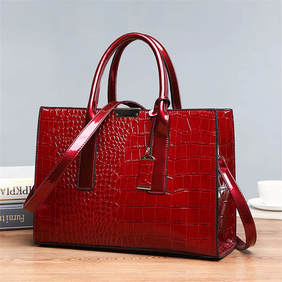 Pantent Leather Faux Crocodile Crossbody Shoulder Handbags For Women