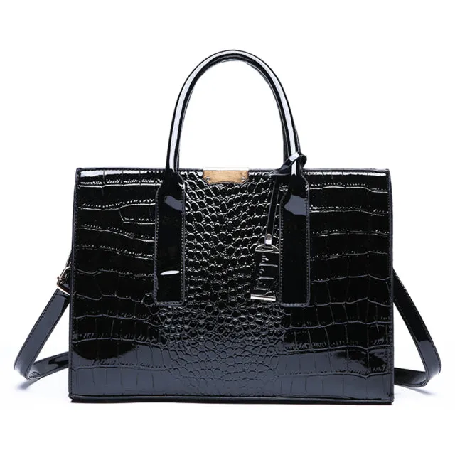 Pantent Leather Faux Crocodile Crossbody Shoulder Handbags For Women