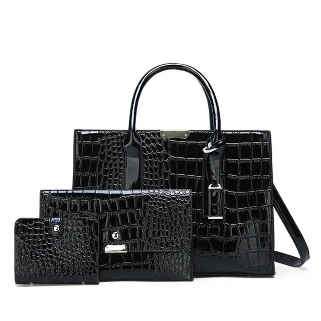 Pantent Leather Faux Crocodile Crossbody Shoulder Handbags For Women