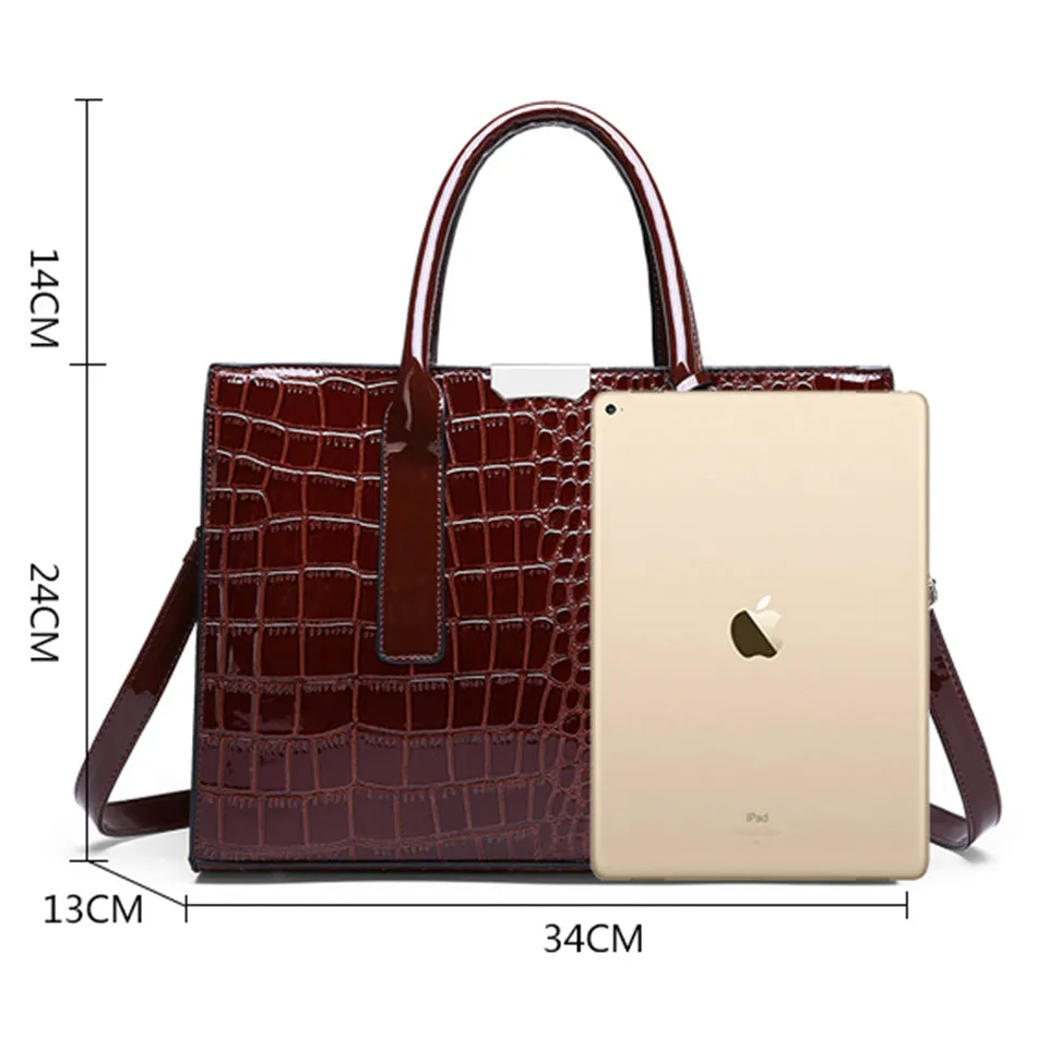 Pantent Leather Faux Crocodile Crossbody Shoulder Handbags For Women