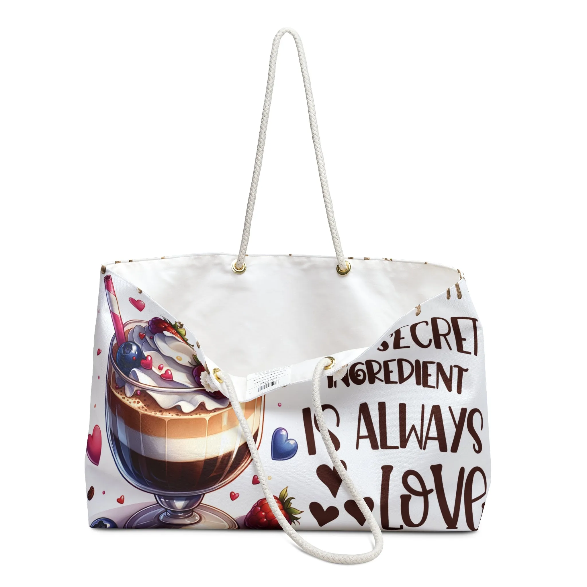 Personalised/Non-Personalised Weekender Bag, The Secret Ingredient Is always Love, Large Weekender Bag, Beach Bag, Book Bag