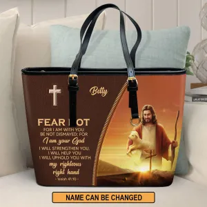 Personalized Large Leather Tote Bag For I Am With You - Spiritual Gifts For Christian Women